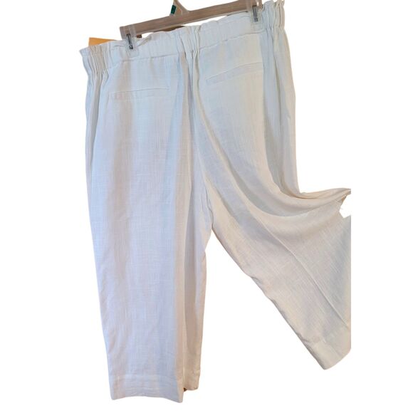 Ruby Rd Summer White Linen Mother of Pearl Buttons Cropped Capri Wide Leg Pants - Picture 6 of 8